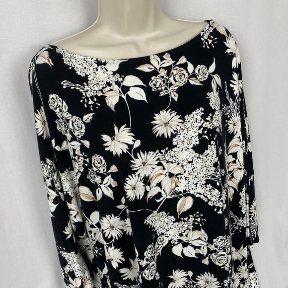 J Jill Wearever Tunic Top Petite XL Black Dark Floral Oversized Artsy Neutral - Picture 2 of 10